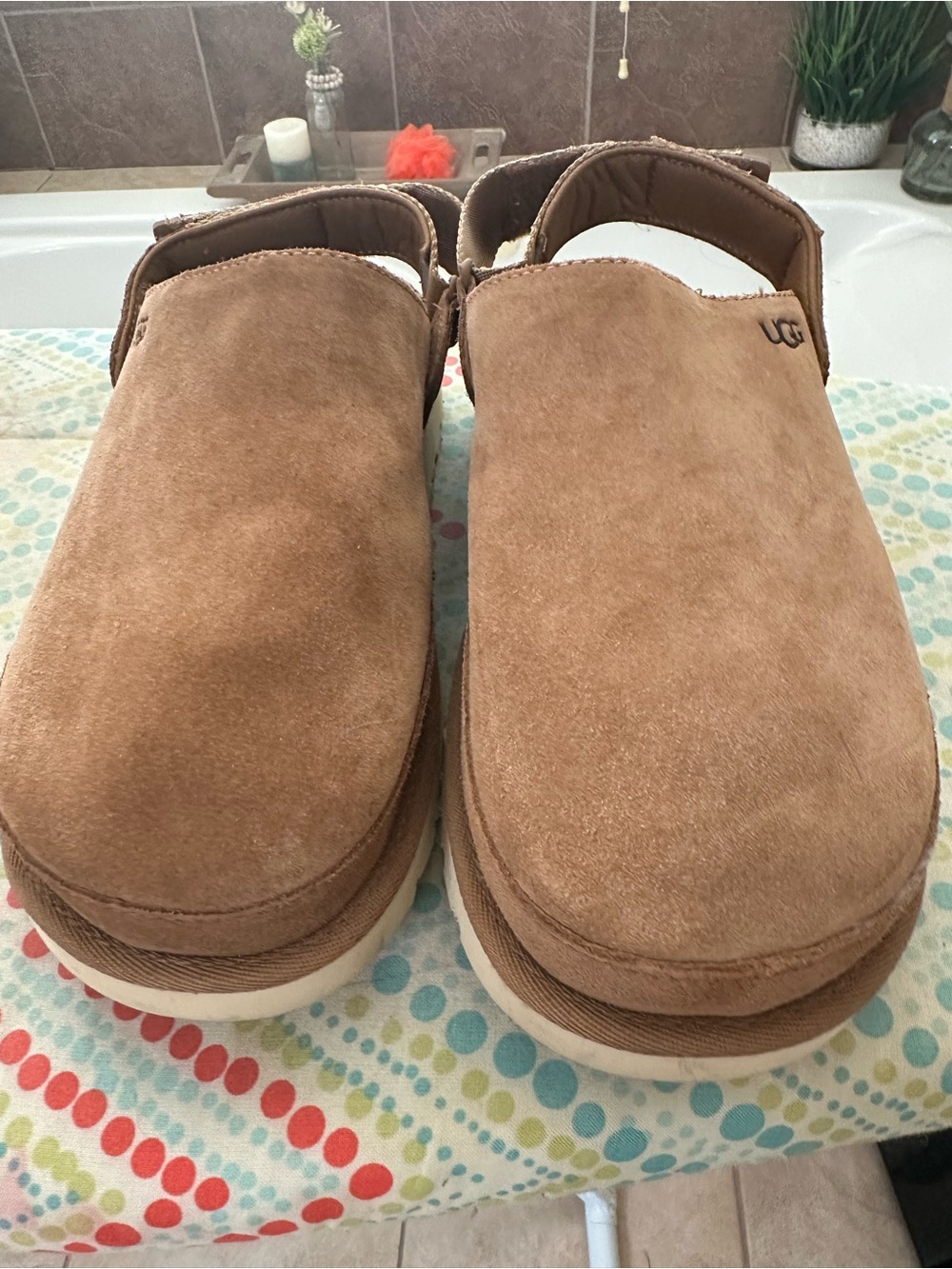 UGG Tan Suede Shearling Backless Slippers